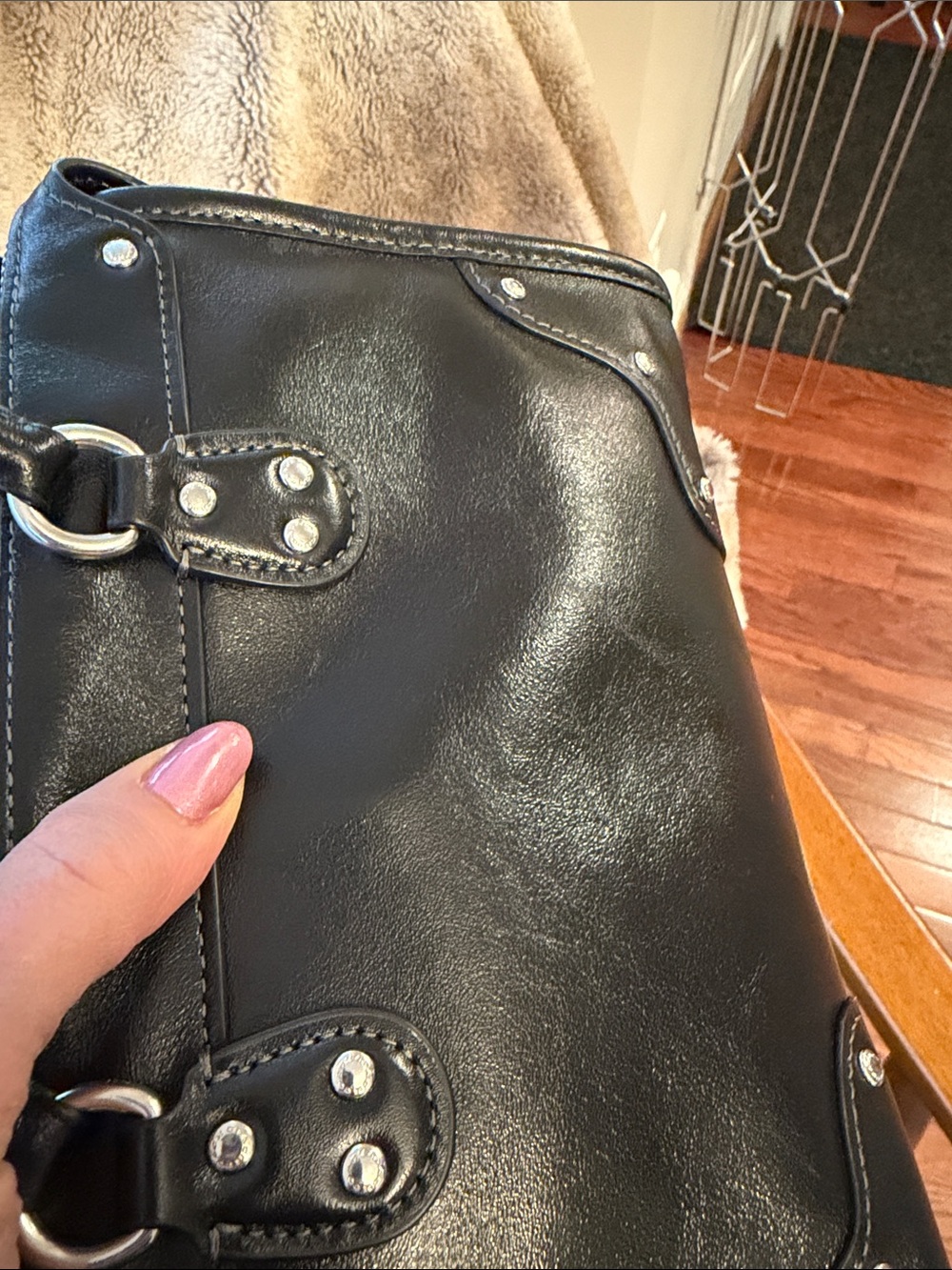 Coach Rhyder Satchel Bag 24 Glazed Leather Black Silver - Picture 3 of 14